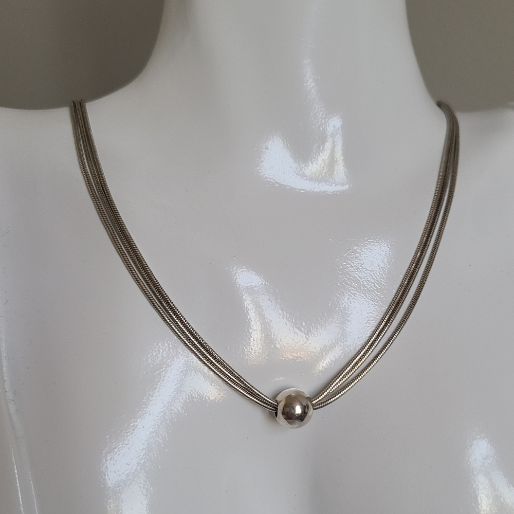 Vintage SILPADA 16" Modernist Sterling Silver 3 Strand Chain Ball Necklace - Picture 2 of 10
